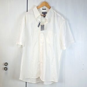 Saddlebred Mens White Cotton Short-sleeved Dress shirt Neutral Mod Sz.XL